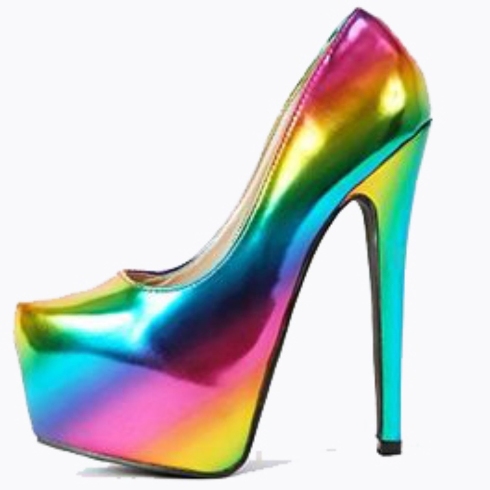 Bumper Metallic Rainbow Platform Stiletto Pumps US8